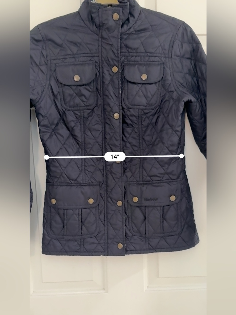 Barbour Manderston 4 pocket William Morris Navy quilted jacket. Size 4 - Picture 9 of 15